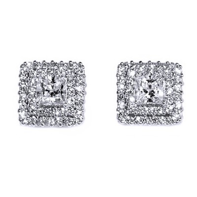 #ad 1.8 Ct Princess amp; Round Cut 14K White Gold Finish Frame Stud Earrings $168.99