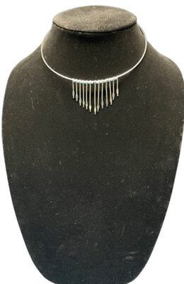 #ad Bright Silver Metal Arrow Charm Collar Vintage Necklace $10.00