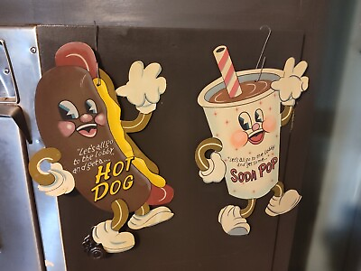 #ad 2 VTG Let’s All Go To The Lobby amp; Get Some Soda Pop Hotdogs Metal Signs $30.00