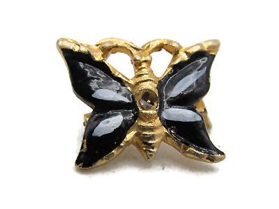 #ad Black amp; White Butterfly Pin Rhinestone Inlay amp; Gold Tone $19.99