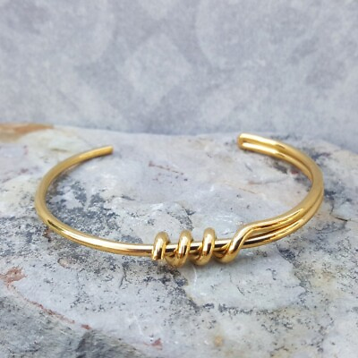 #ad 14k Yellow Gold Over Open Twisted Stackable 7quot; Cuff Bangle Bracelet 925 4mm $251.09