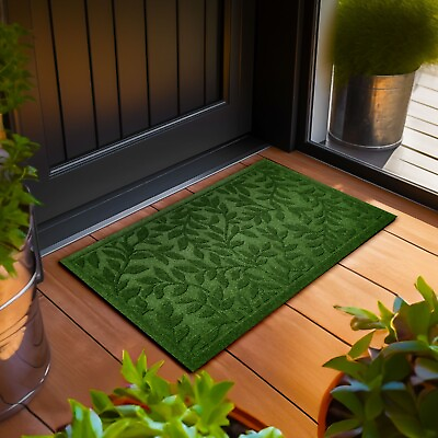 #ad G128 Home Entrance Green Leaves Door Mat 23x35 In Welcome Mats $38.99