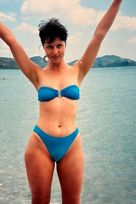 #ad 2009 Beach Young Curvy Brunette Woman Armpits Bikini Posing on Sea Vintage Photo $16.50