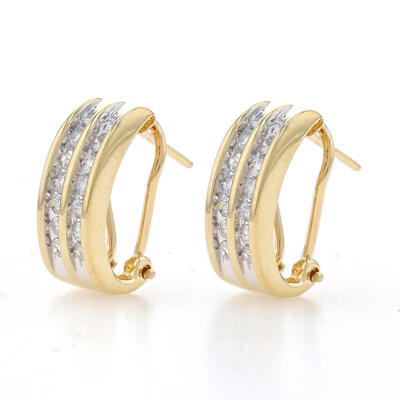 #ad Yellow Gold Diamond J Hoop Earrings 14k Round Brilliant .50ctw Stripes Pierced $399.99