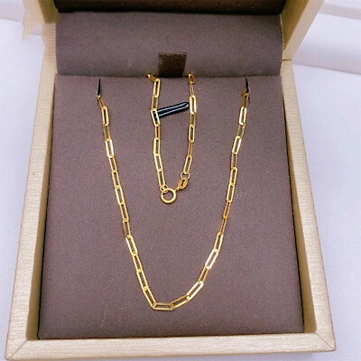 #ad Pure 18K Yellow Gold Chain Thin Square Cable O Link Necklace 17.7inch 0.88g $121.00