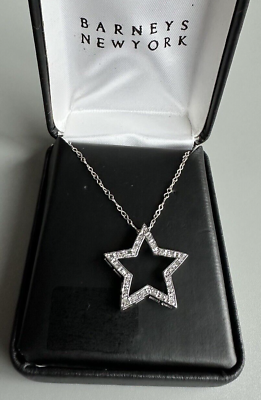 #ad Sterling silver Cubic Zirconia Stones Star Pendant Necklace 15quot; star 23mm $50.40