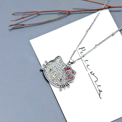 #ad Big Face Cubic Zirconia Cat Hello Kitty Pendant Silver White Gold GP Necklace $9.99