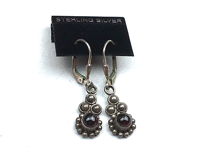 #ad Vintage Sterling Earrings 925 Silver Garnet Gemstone Bali Look NO OFFERS $14.00
