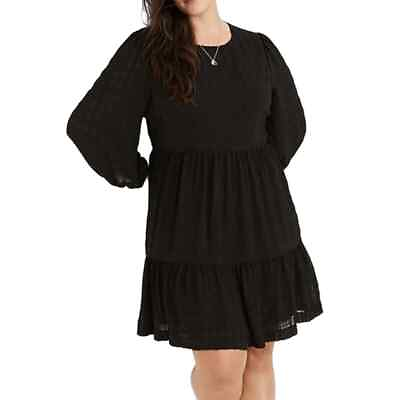#ad Madewell Black Sheer Puff Sleeve Ruffle Hem Tiered Mini Dress size 12 Fairy $42.00