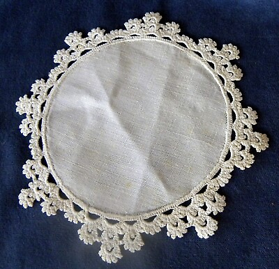 #ad White Handmade Muslin Fabric Crochet Lace Edge Doily 6.2quot; Diameter $3.99