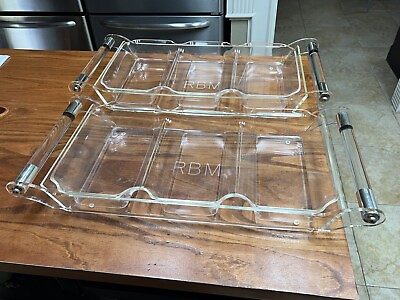 #ad Two Mid Century Modern Lucite Grainware Silite Style Serving Trays with Inserts. $499.00