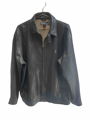 #ad POLO RALPH LAUREN men Dark Brown Real Zipper Leather Jacket Size L $199.00
