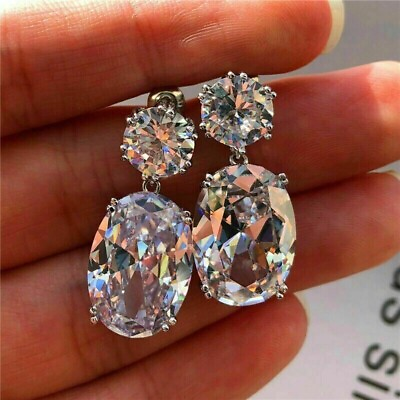 #ad 5.50 CTW Oval cut wedding Jewelry Dangle Earring in Solid 925 Sterling Silver $229.00