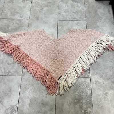 #ad Vintage Pink And White Poncho $17.00