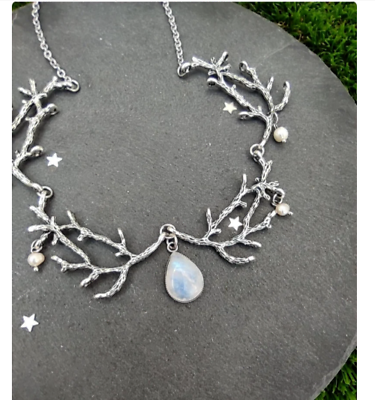 #ad Magical Forest twig necklace moonstone necklace silver branch necklace $110.00