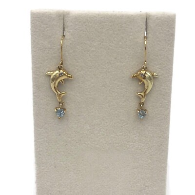 #ad Ross Simons Gold Sterling Silver 925 Blue Topaz Dolphin Earrings Diamond Eyes $47.99