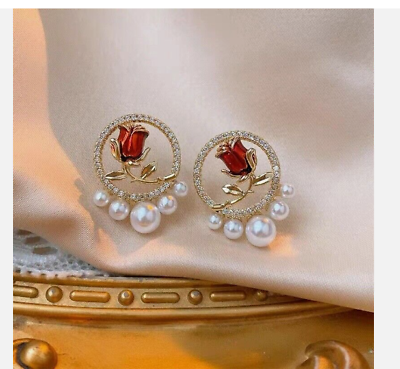#ad Korean Tulip Crystal Pearl Flower Earrings Ear Stud Women Wedding Jewelry Gift $5.34