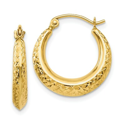 #ad Real 14kt Yellow Gold Textured Hollow Hoop Earrings $97.04