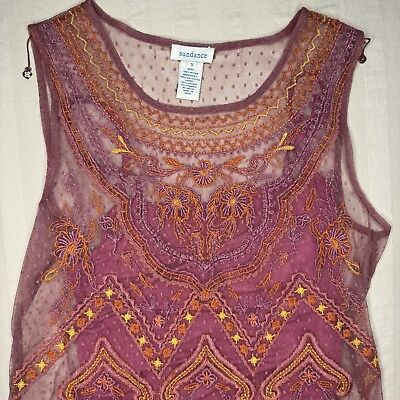 #ad Sundance Embroidered Top Womens Small Liner Sleeveless Shirt Floral Indian $23.00