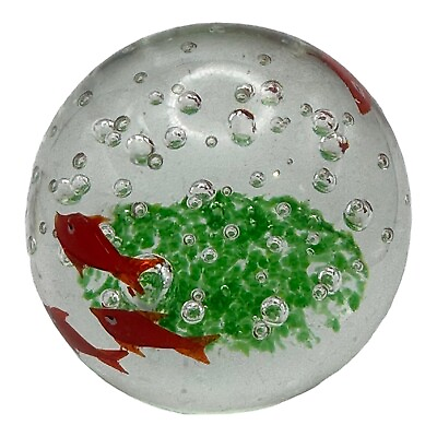 #ad Colorful Goldfish Art Glass Paperweight Orange Fish Bubbles Under the Sea $14.99
