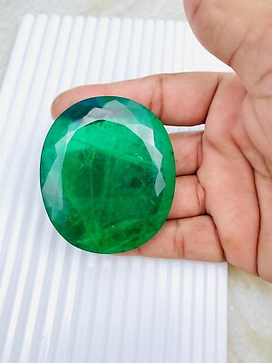 #ad Natural Faceted Emerald Doublet Quartz 56X48X20 mm Oval Gemstone Ruzengems.in $350.00