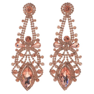#ad Rose Gold Tone Large Crystal Rhinestone Chandelier Post Earrings ESE2021 PCH $20.99