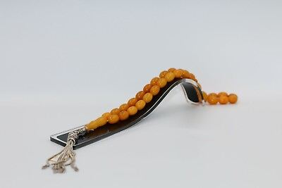 #ad Antique pure amber Egg Yolk Butterscotch Baltic Necklace Islamic Prayer beads $1200.00