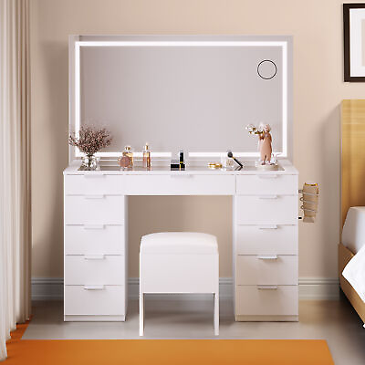 #ad Vanity Desk Set with Large LED Lighted Mirror with 11 Drawers for Bedroom US $299.44