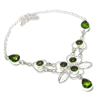 #ad Green Peridot Gemstone 925 Handmade Sterling Silver Jewelry Necklaces Size 18quot; $10.99