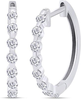 #ad 1 2ct Huggie Hoop Earrings Natural Round Diamond For Womens in 10K Gold $634.79