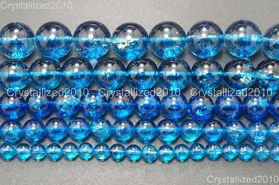 #ad Natural Crystal Quartz Rock Insid Blue Gemstone Round Beads 4mm 6mm 8mm 10mm 16quot; $8.66