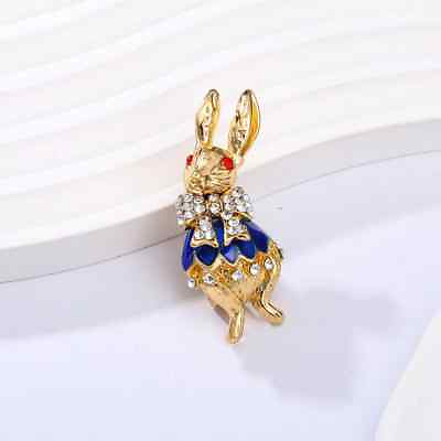 #ad High end Personality Blue Enamel Bunny Brooch Luxury Cute Rabbit Animal Pin $5.39