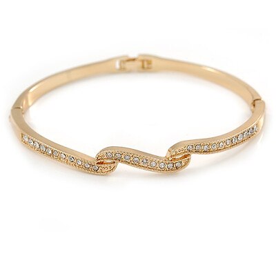 #ad Delicate Clear Crystal Triple Leaf Bangle Bracelet In Gold Plating 18cm L GBP 22.50