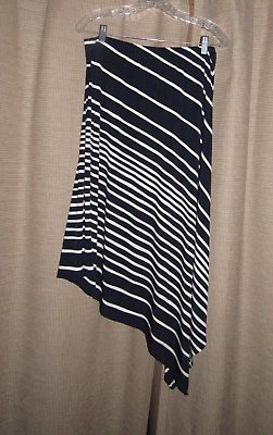 #ad CHICO#x27;S 1 Chicos Medium Sz 8 Asymmetrical Skirt Pull On Black White Stripes $12.99