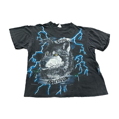 #ad Vintage American Thunder Shirt Mens S Boxy Distressed Wolf Lightning 90s $29.99