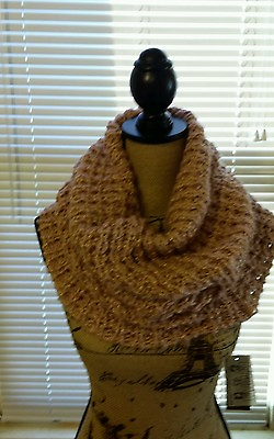#ad NWT COLLECTION EIGHTEEN Pink With Gold Acrylic Knit Infinity Scarf $15.95