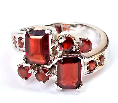 #ad Natural Garnet Real Sterling Silver 925 Gemstone Jewelry Ring $94.30