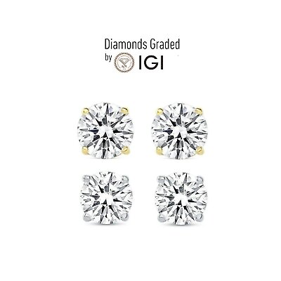 #ad Diamond Stud Earrings 2 Carat IGI Certified Lab Grown Solitaire E VS Ideal 4ct $899.99