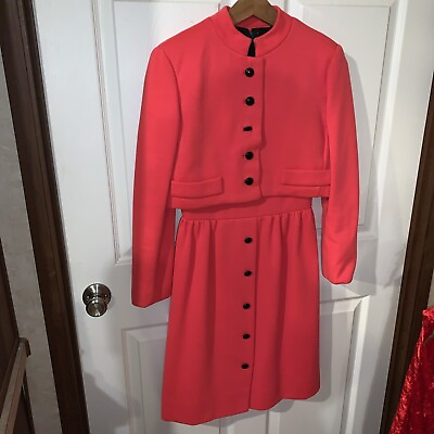 #ad 1960s Dress Red amp; Black Wool Dress Matching Jacket Spring Summer 60s VTG Size 10 $50.00