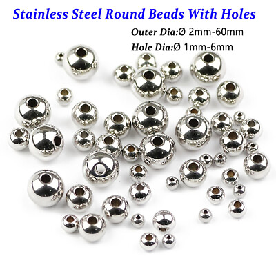 #ad Silver Stainless Steel Beads Round Ball With Hole Ø 2mm 60mm Stainless Steel $1.00