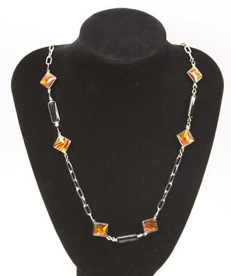 #ad Orange amp; Black Enhanced Silver Tone Chain Necklace Fashion Costume Jewelry jxuh $14.48