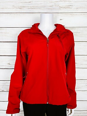 #ad Double Diamond Womens Hooded Softshell Jacket Size S Red Full Zip Pockets Lined $29.99