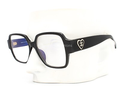 #ad Chanel 3438 501 Eyeglasses Blue Light Glasses Polished Black Gold CC Heart Logo $225.00
