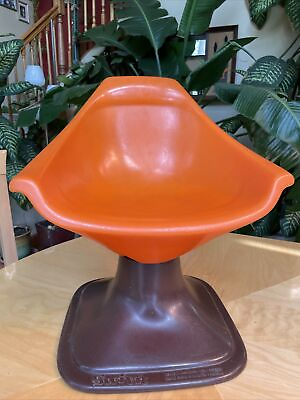 #ad Vintage Mid Century SWIVIT Child#x27;s Orange Chair Moulded Plastic Swivel Modern $49.99