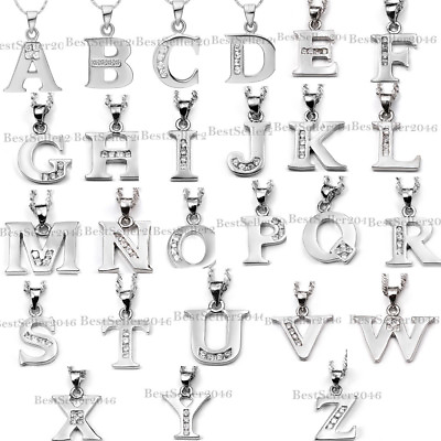 #ad Men Women Silver Tone A Z Initial Alphabet Letter Necklace CZ Inlaid Pendant 18quot; $8.99