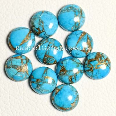#ad 10x10 mm Round Natural Blue Copper Turquoise Cabochon Loose Gemstone Wholesale $9.00