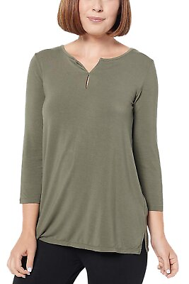 #ad Cuddl Duds Softwear with Stretch 3 4 Sleeve Top Olive Moss $15.99