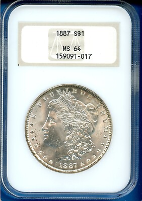 #ad 1887 P NGC MS64 Morgan Silver Dollar $1 US Mint Coin Rare Old Fatty Holder $174.95