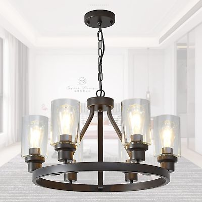 #ad #ad Farmhouse Chandelier Lighting Round 6 Lights Oil Rubbed Bronze with Glass Shade $231.98