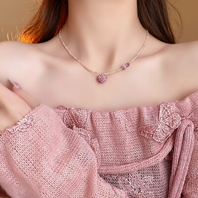 #ad Pink love Heart Crystal Necklace Fashion girl#x27;s choker necklace $12.99
